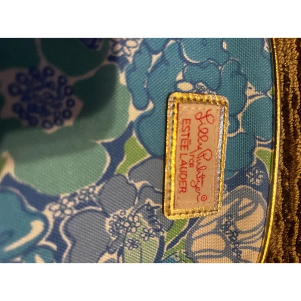 Lilly Pulitzer for Estee Lauder Floral Makeup Bag Blue Green Butterfly Cosmetic